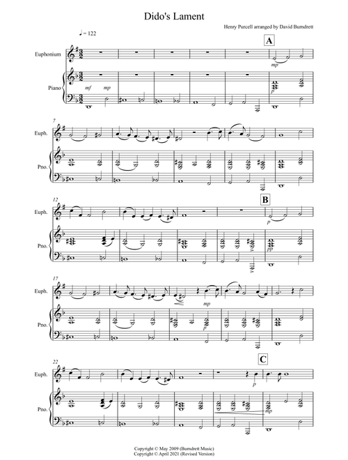 Dido's Lament for Euphonium and Piano (Arr. David Burndrett) - Henry Purcell (Euphonium and Piano)