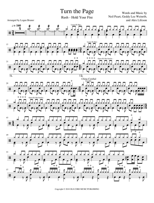 Turn The Page (Arr. Logan Bruner) - Alex Lifeson, Neil Peart, Geddy Lee Weinrib (Drums)