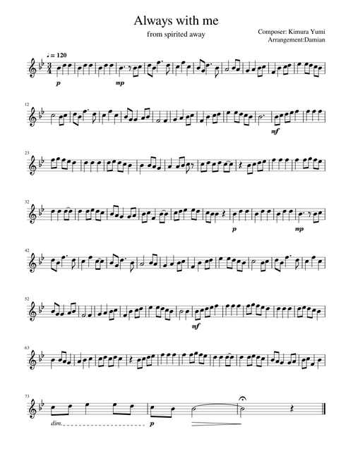 Always with me (in F major) from Spirited Away