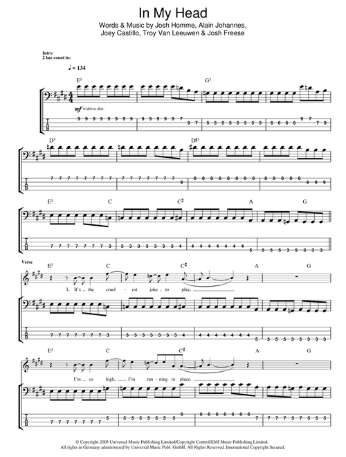 In My Head - Queens Of The Stone Age (Bass Tab)