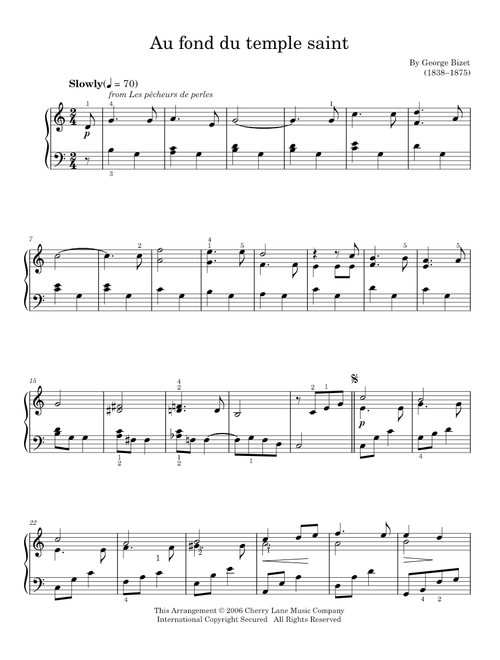 Au fond du temple saint - Georges Bizet (Easy Piano)