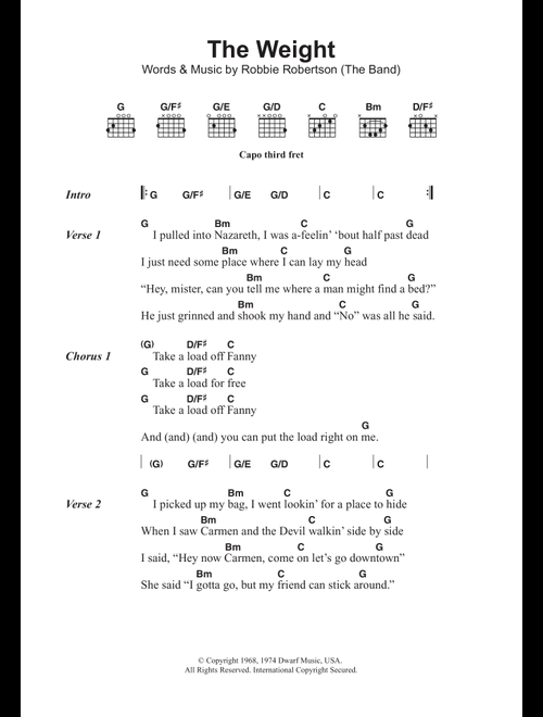 The Weight - The Band (Guitar Chords-Lyrics)