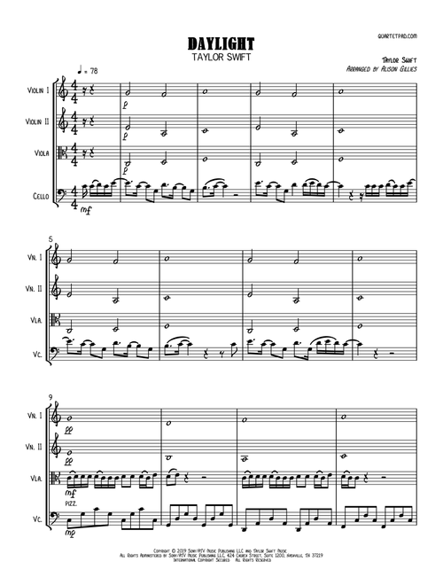 Daylight (Arr. Alison Gillies) - Taylor Swift (String Quartet)