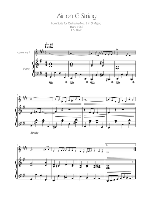 Air on the G String - Clarinet in Eb Solo w/ Piano (Arr. Ygor Nunes) - Johann Sebastian Bach (Clarinet and Piano)
