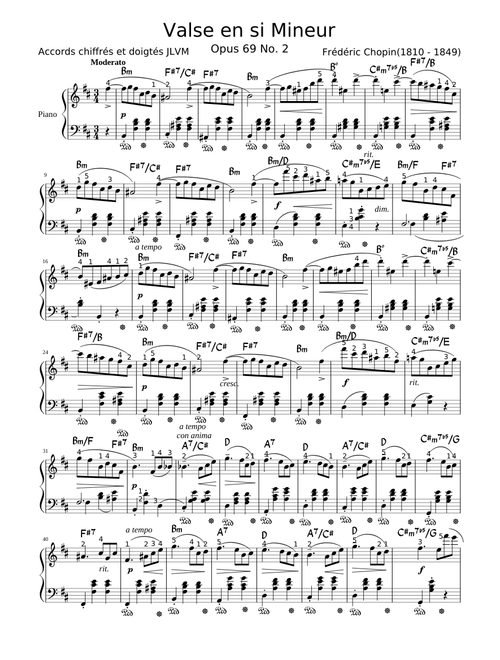 Chopin Valse Op. 69, nº 2 avec accords chiffrés et doigtés