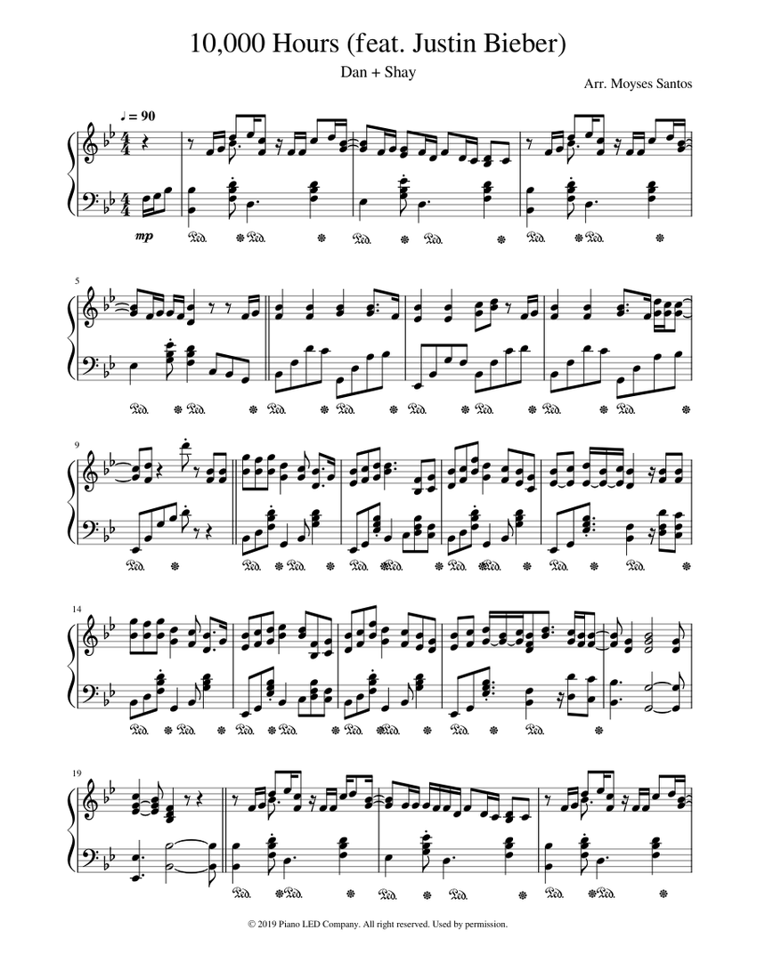 Dan Shay Justin Bieber 10 000 Hours Piano Cover Sheet Music For
