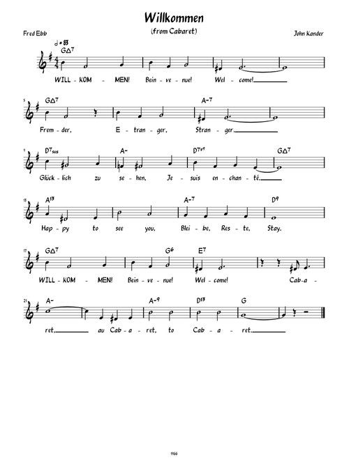 Willkommen (Lead sheet with lyrics )