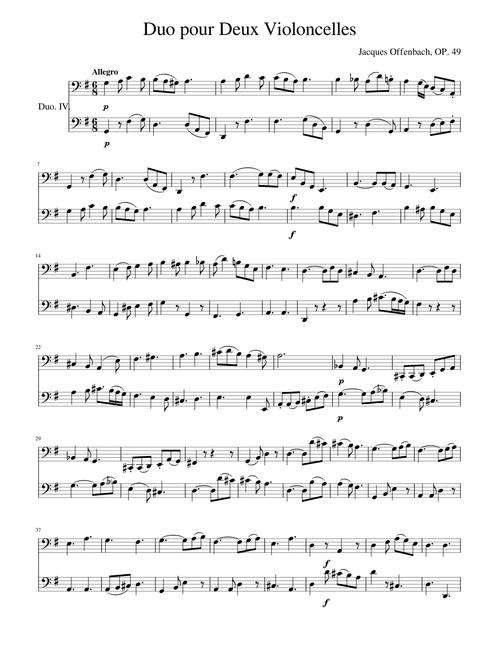 Offenbach, Jacques, Duo pour Deux Violoncelles, Op. 49, Allegro