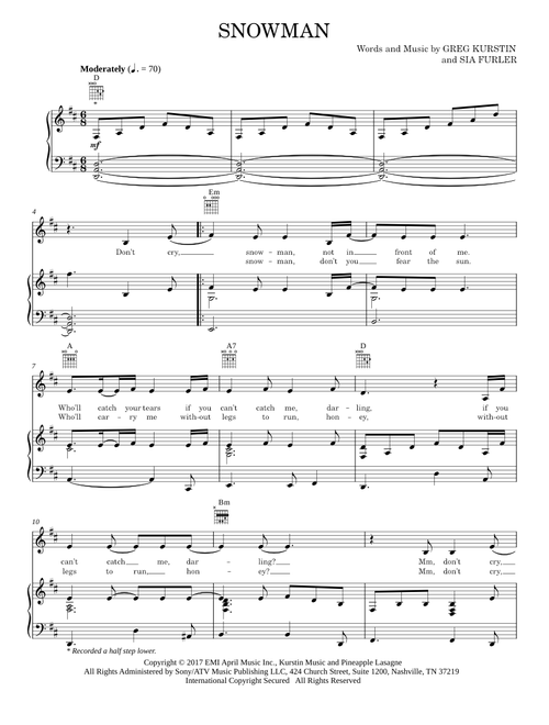 Snowman - Sia (Piano-Vocal-Guitar)