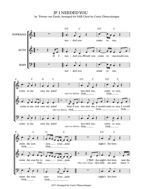 If I Needed You (Arr. Carrie Dimaculangan) - Townes Van Zandt (Choral, SAB)