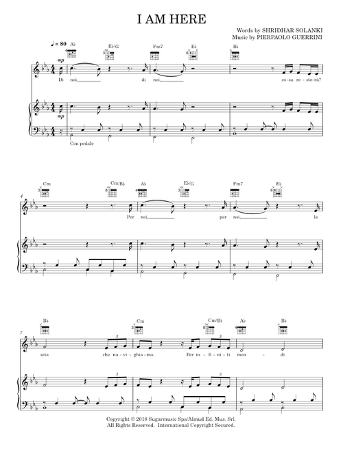 I Am Here - Andrea Bocelli, Andrea Bocelli & Sarah Brightman (Piano-Vocal-Guitar)