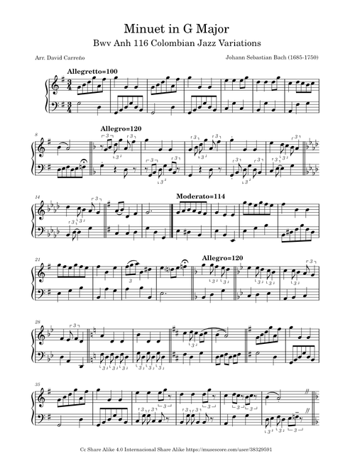 Minuet in G Major - Johann Sebastian Bach Anh 116 Colombian Jazz Variations