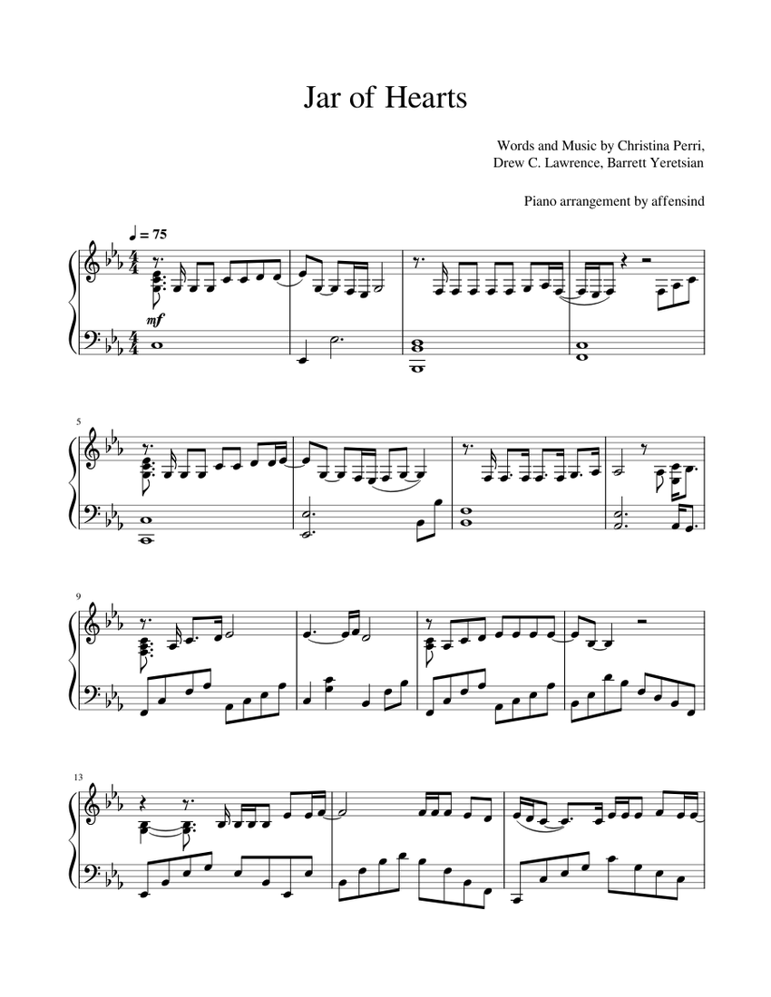 Jar of Hearts – Christina Perri Sheet Music for Piano (Solo) | MuseScore.com