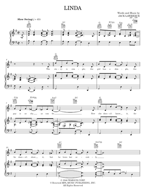 Linda - Frank Churchill, Jack Lawrence (Piano-Vocal-Guitar)