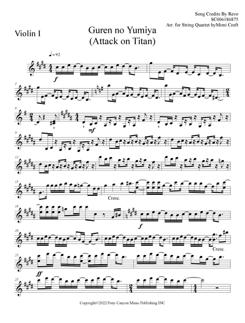 Guren no Yumiya (Arr. Mimi Croft) - Revo (String Quartet)