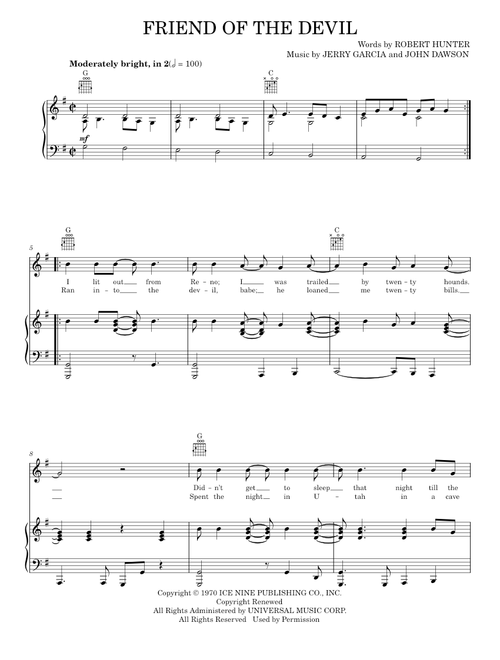 Friend of the devil - Grateful Dead (Piano-Vocal-Guitar)
