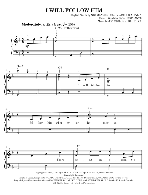 I will follow him - Little Peggy March (Easy Piano)
