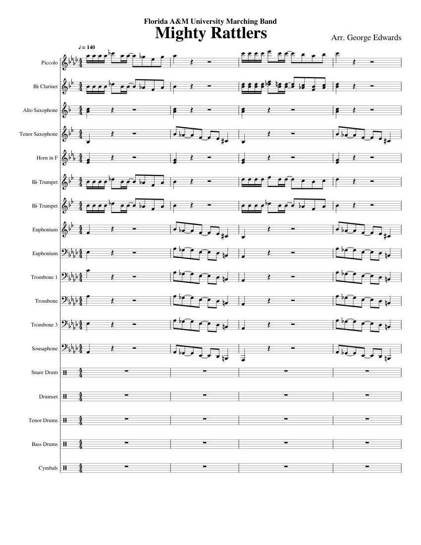 Mighty Rattlers (FAMU) Sheet Music for Trombone, Euphonium, Flute ...