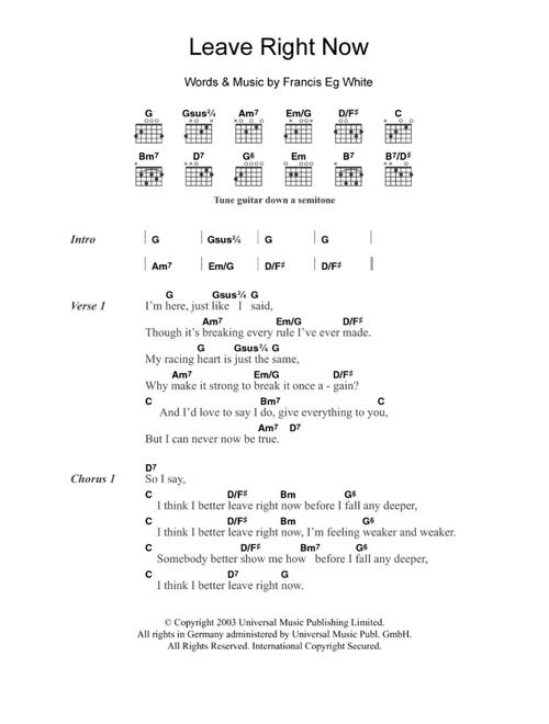 Leave Right Now - Will Young (Guitar Chords-Lyrics)