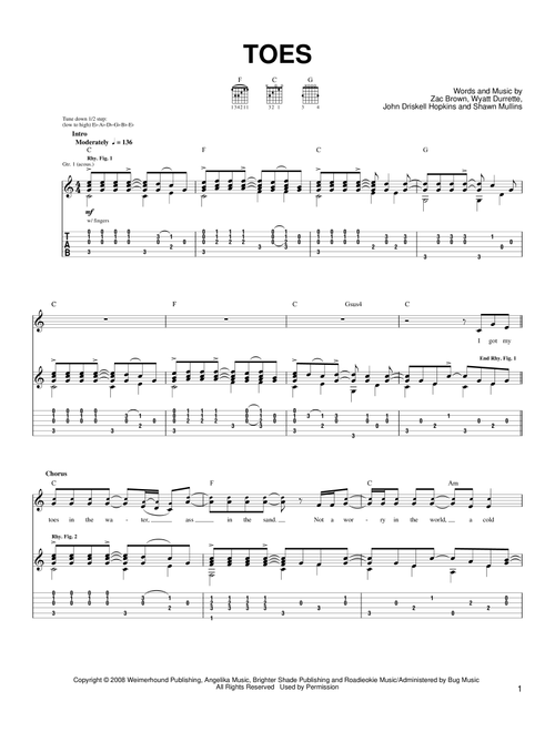 Toes - Zac Brown Band (Easy Guitar)