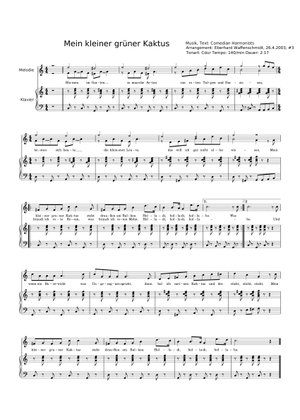 Mein kleiner gruener Kaktus Sheet Music for Piano, Flute, Trumpet in c  (Mixed Quintet) | MuseScore.com