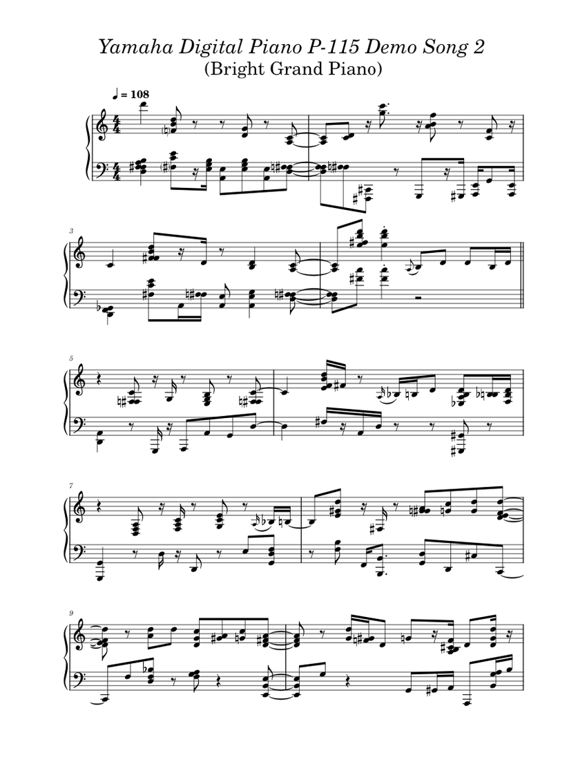 Yamaha P 115 Demo Song 2 Bright grand piano Sheet music for Piano Solo Musescore