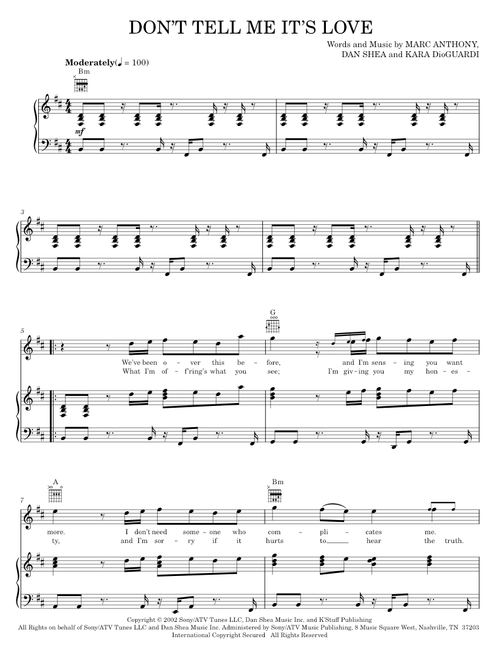 Don't Tell Me It's Love - Kara DioGuardi, Marc Anthony (Piano-Vocal-Guitar)