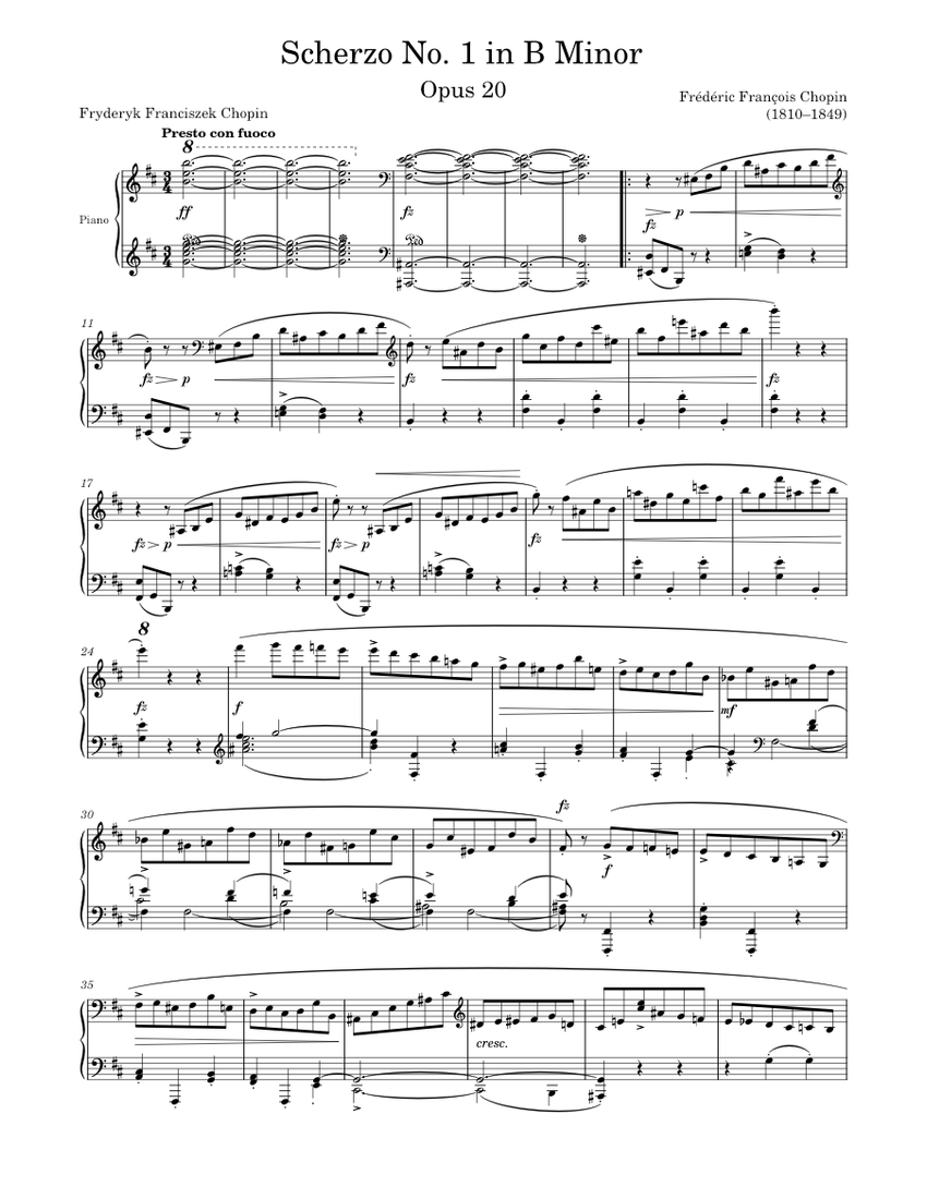 Scherzo No.1, Op.20 – Frédéric Chopin Scherzo Opus 20 No.1 Scherzo No.1, Op.20 – Frédéric Chopin Scherzo Opus 20 No.1