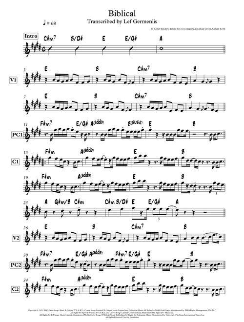 Biblical (Arr. Lef Germenlis) - Calum Scott (Lead Sheet - Fake Book)