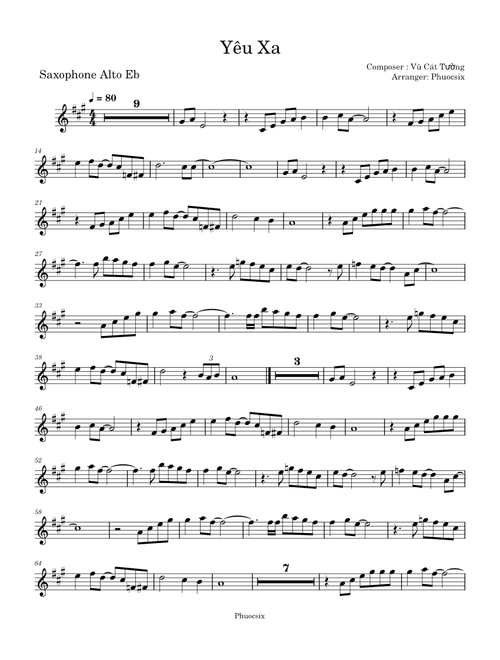 Yêu Xa - Vũ Cát Tường - Saxophone Sheet Eb A-dur