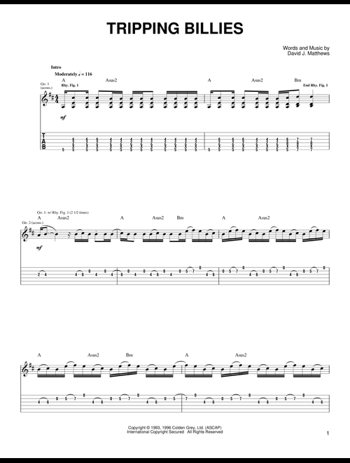 Tripping Billies - Dave Matthews & Tim Reynolds, Dave Matthews, Dave Matthews Band (Guitar Tab)