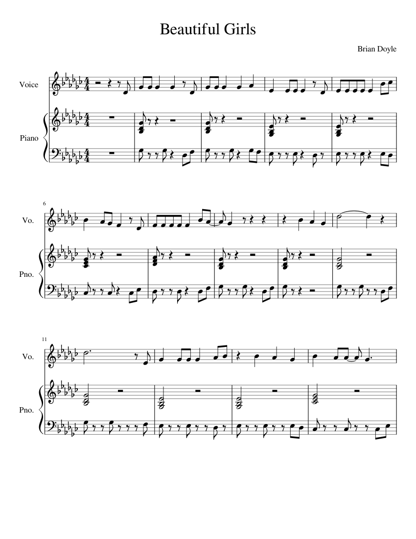 Perceptible teoría deberes Beautiful Girls Sheet music for Piano, Vocals (Piano-Voice) | Musescore.com