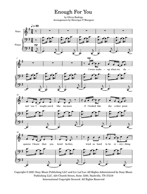 Enough For You (Arr. Henrique F Mangoni) - Olivia Rodrigo (Piano Vocal)