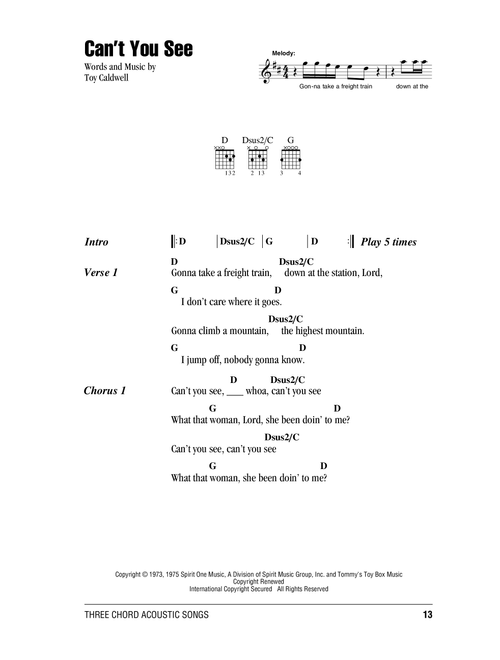 Can't You See - Marshall Tucker Band (Guitar Chords-Lyrics)