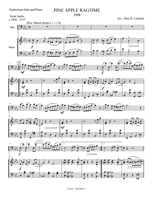Pine Apple Ragtime (Arr. Glen D. Lienhart) - Scott Joplin (Large Ensemble)