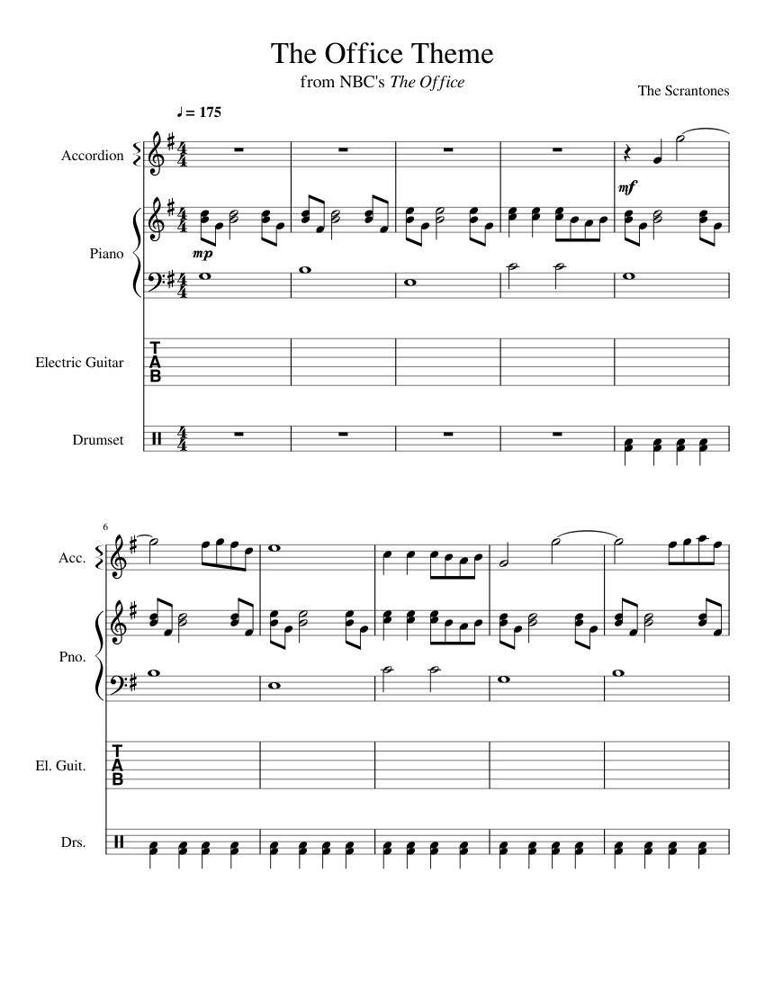 The Office Theme Sheet music for Piano, Accordion, Guitar, Drum group  (Mixed Quartet) 