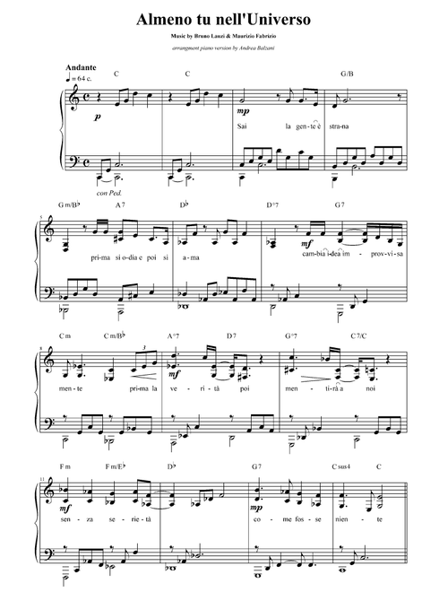 Almeno Tu Nell'universo (Arr. Andrea Balzani) - Mia Martini (Piano Vocal)