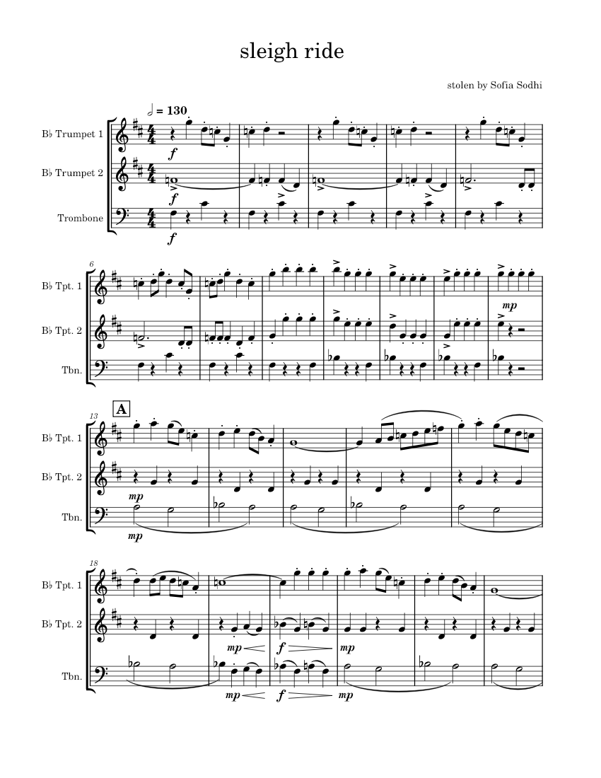 Sleigh Ride for 2 Trumpets and Trombone until it's not Sheet music for