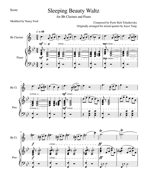 Sleeping Beauty Waltz – Pyotr Ilyich Tchaikovsky (Bb Clarinet and Piano)
