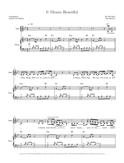 It Means Beautiful (Arr. Andrew M. Wallace) - Dan Gillespie Sells (Choral, SA)