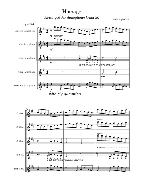 Homage – Mild High Club Homage Sax Quartet Arrangement - Mild High Club