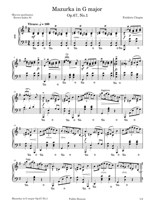 Mazurka in G Major, Op.67, No.1 – Frédéric Chopin