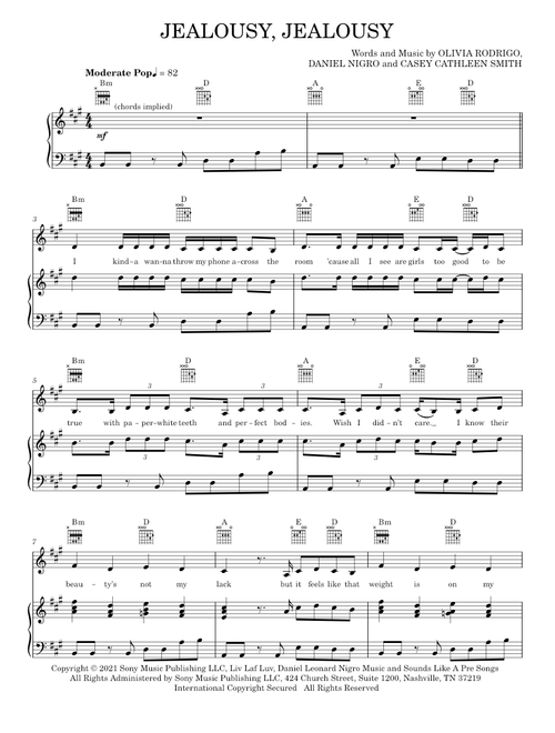 Jealousy, jealousy - Olivia Rodrigo (Piano-Vocal-Guitar)