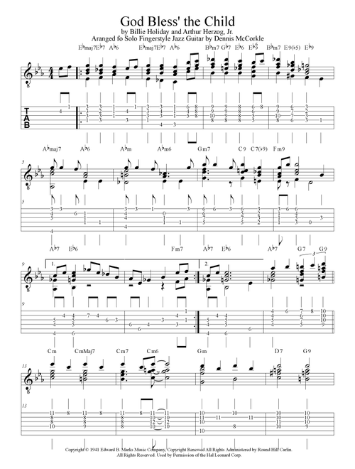 God Bless' The Child (Arr. Dennis McCorkle) - Billie Holiday (Guitar Tab)