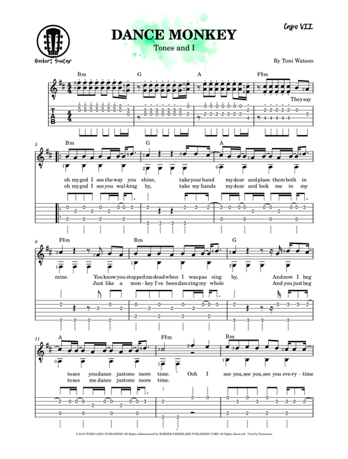 Dance Monkey (Arr. Beckert Guitar) - Tones And I (Easy Guitar with TAB)