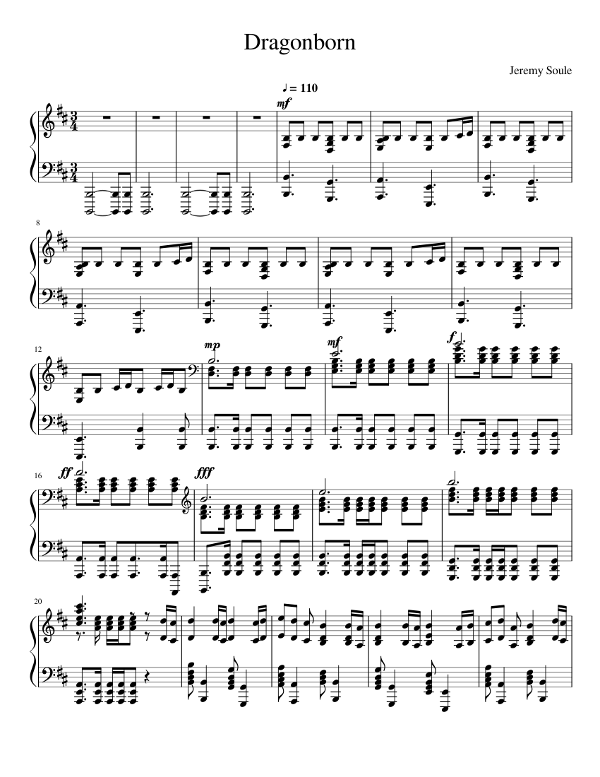 es inutil Preconcepción bufanda The Elder Scrolls V - Skyrim Main Theme (Dragonborn) Sheet music for Piano  (Solo) | Musescore.com