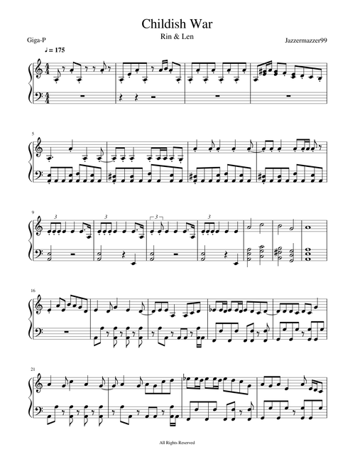 Childish War Piano Adaptation [Rin&Len, Giga-P]