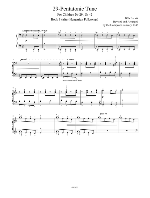 B. Bartok, For Children, Vol. 1, Nr.29-Pentatonic Tune, Sz42