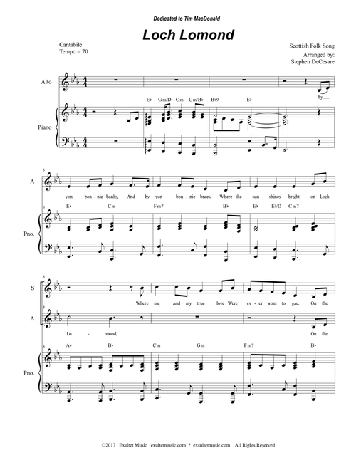 Loch Lomond (Duet for Soprano and Alto solo) (Arr. Stephen DeCesare) (Voice Duet and Piano)