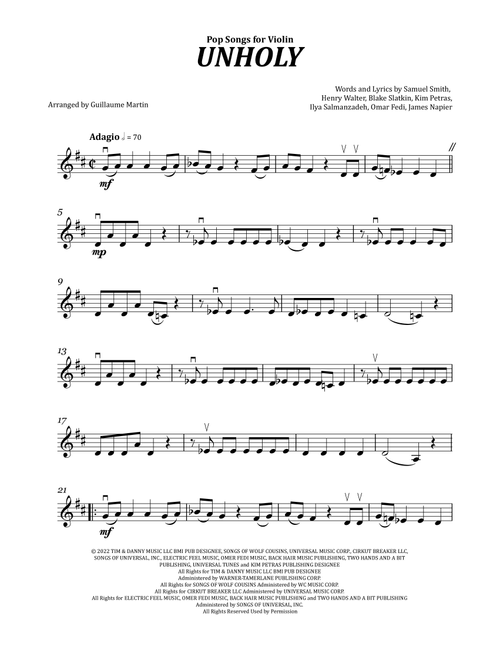 Unholy (Arr. Guillaume Martin) - Sam Smith Feat. Kim Petras (Violin Solo)